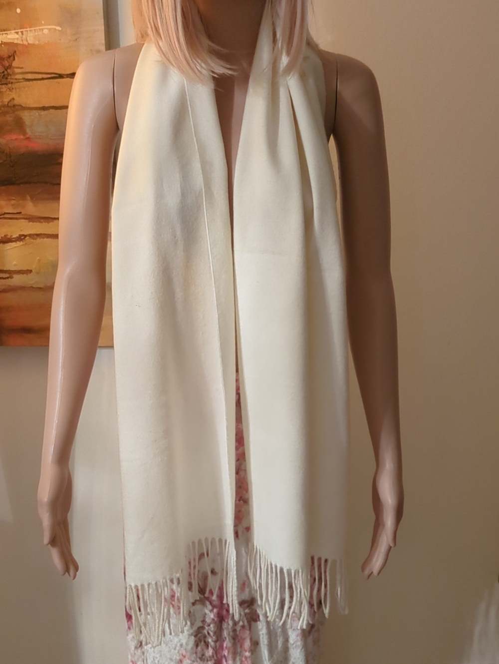 Calvin Klein White Fringe Scarf.